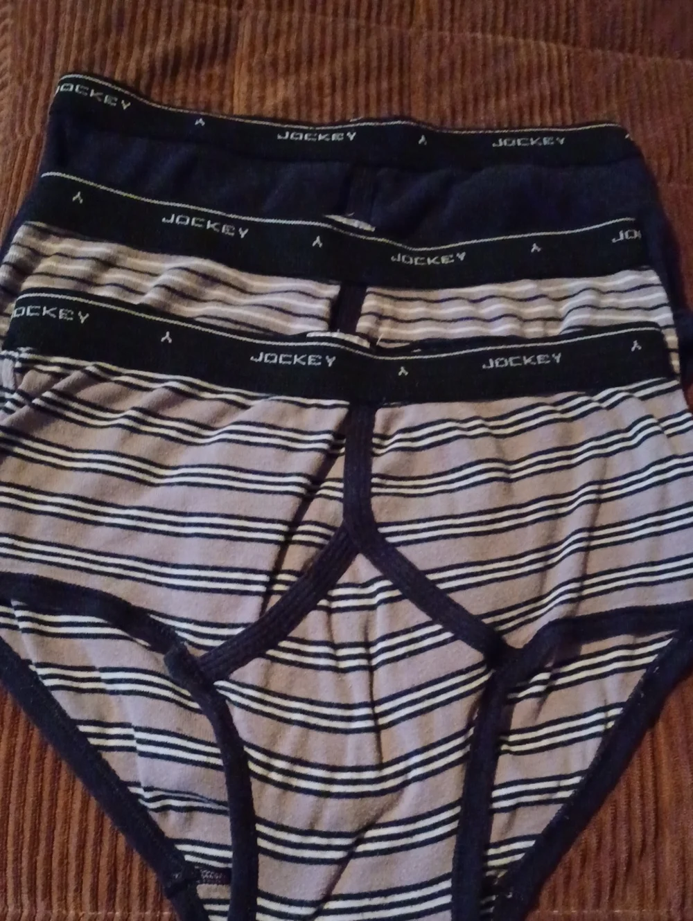 Jockey Cotton  Men’s Black and White/beige Striped Briefs - 3 Pack Size 34